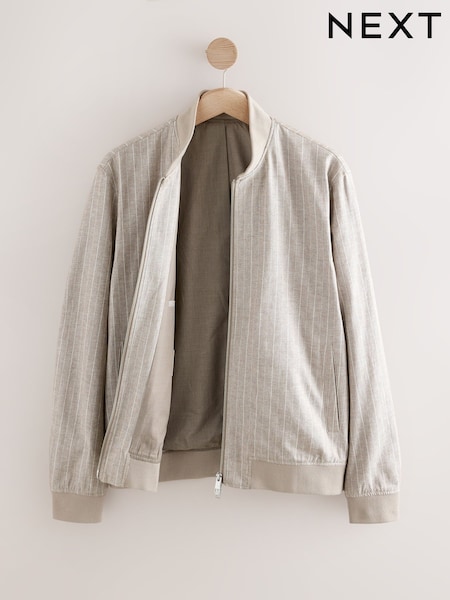 Neutral Smart Cotton Linen Blend Stripe Bomber Jacket (AF7218) | €78