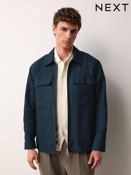 Bleumarin albastru - Shacket din amestec de bumbac și in (AF7221) | 399 LEI