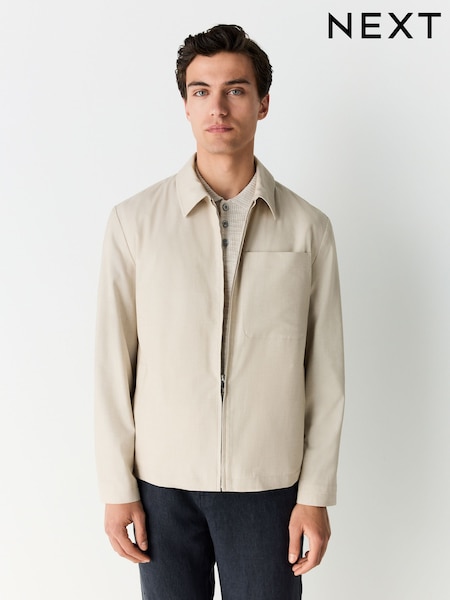 ניטרלי - Smart Lightweight Striped Seersucker Textured Shacket (AF7225) | ‏203‏₪