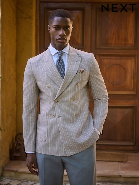 Neutral Regular Fit Linen Blend Stripe Blazer (AF7226) | €112