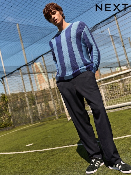 Blue Regular Fit EDIT Stripe Crew Jumper (AF7284) | €16