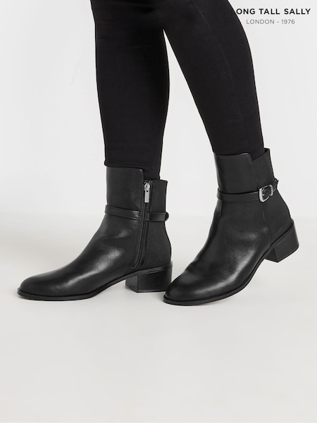 Long Tall Sally Black Block Elastic Strap Boots (AF7311) | ₪267
