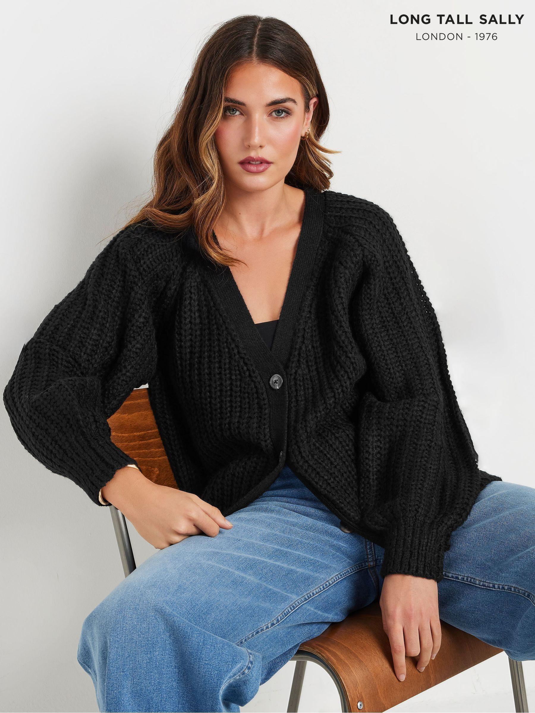 Long thick black cardigan cheap