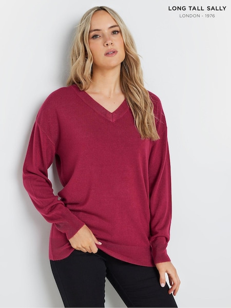 Long Tall Sally Pink V-Neck Jumper (AF7339) | $51