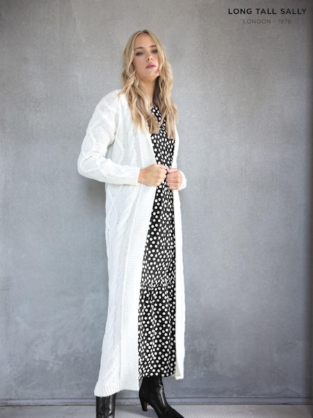 Long Tall Sally Cream Premium Cable Midi Cardigan (AF7343) | €60