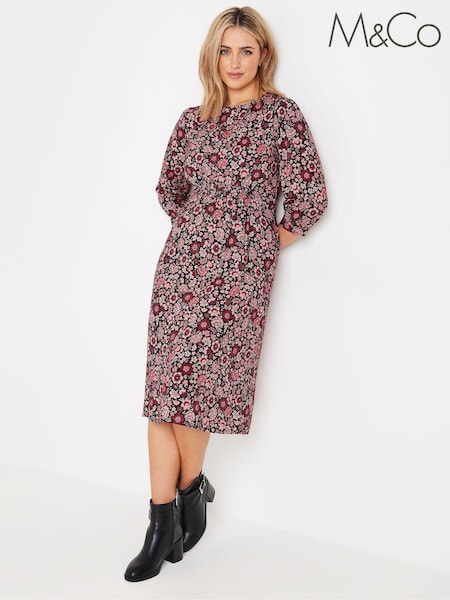 M&Co Pink Floral Shirred Dress (AF7362) | €50