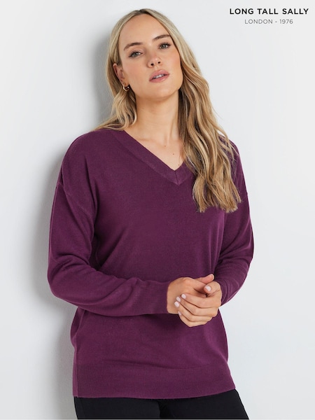 Long Tall Sally Purple V-Neck Jumper (AF7363) | $51