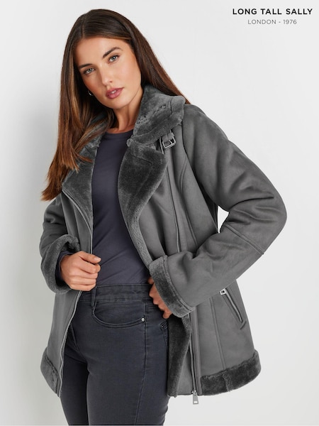 Long Tall Sally Grey Aviator Jacket (AF7366) | ₪453