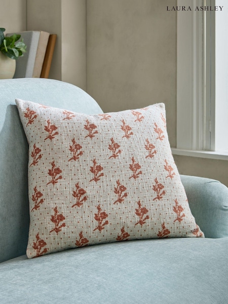Laura Ashley Terracotta Orange Mountjoy Sprig 100% Cotton Cushion (AF7417) | €61