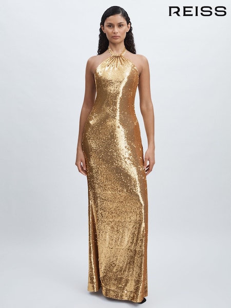 Halston Sequin Halterneck Maxi Dress (AF7465) | €803