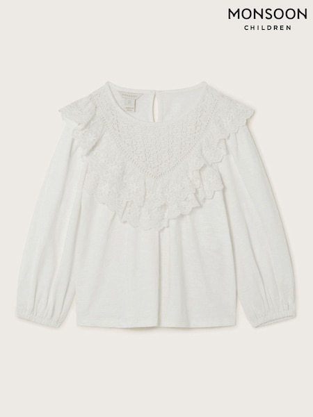 Monsoon White Long Sleeve Jersey 100% Cotton Blouse (AF7488) | €13 - €17.50