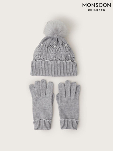 Monsoon Grey Rosa Scallop Hat and Gloves Set (AF7494) | $48 - $50