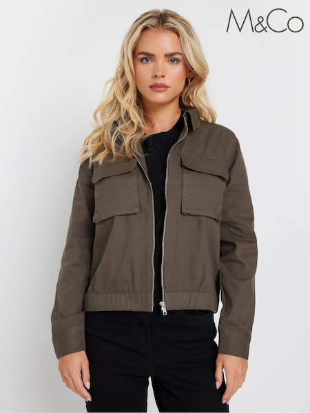 M&Co Brown Petite Zip Collared 100% Cotton Jacket (AF7496) | €26