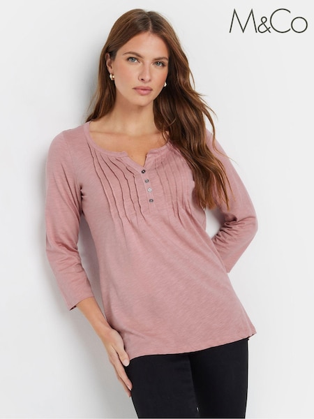 M&Co 3/4 Sleeve 100% Cotton Henley Top (AF7504) | €38