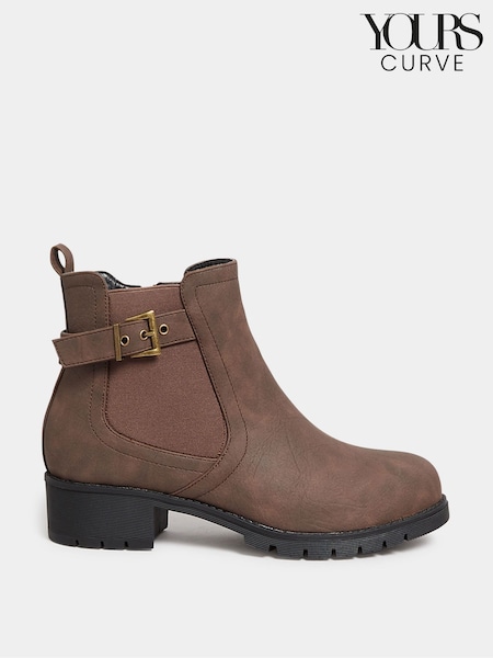 Yours Curve Brown Extra Wide Fit Extra-Wide Fit Buckle Ankle Boots (AF7518) | ₪171