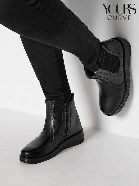 Negru - Yours Curve Extra Extra lat Pantofi cu platformă Chelsea Cizme (AF7528) | 290 LEI