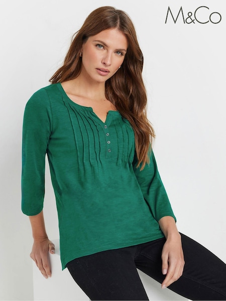 M&Co Blue 3/4 Sleeve 100% Cotton Henley Top (AF7530) | 1,442 UAH