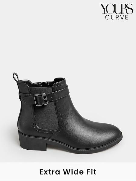 Negru - Yours Curve Extra-Wide Fit Buckle Faux Leather Ankle Boots (AF7532) | 298 LEI