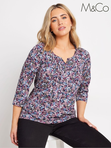 M&Co Pink 3/4 Sleeve 100% Cotton Henley Top (AF7544) | $42