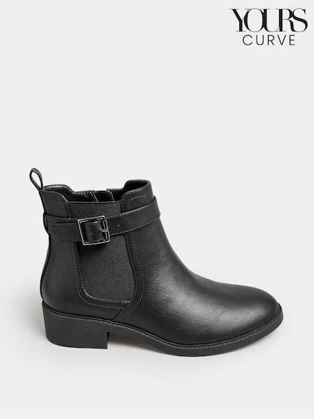 Yours Curve Black Extra Wide Fit Extra-Wide Fit Buckle Faux Leather Ankle Boots (AF7550) | ₪201