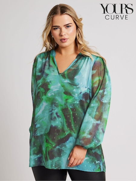 Green - Yours Curve London Blurred Abstract Overhead Blouse (AF7555) | 203 LEI