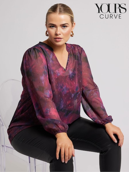 Yours Curve Red London Blurred Abstract Overhead Blouse (AF7558) | €26