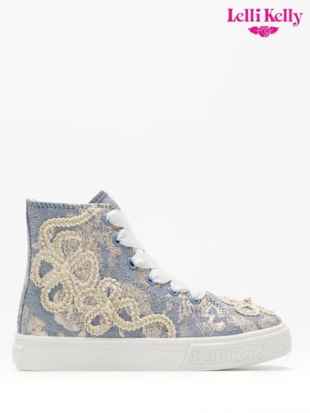 Lelli Kelly Blue Zoe Flowers Hi Top Trainers (AF7602) | kr857