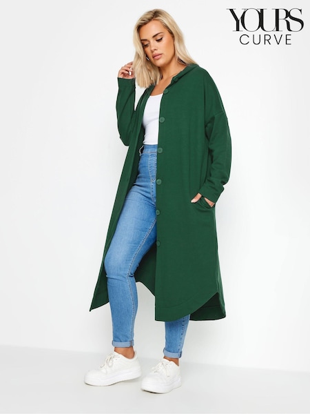 Yours Curve Green Button Through Hooded Jacket (AF7645) | €48