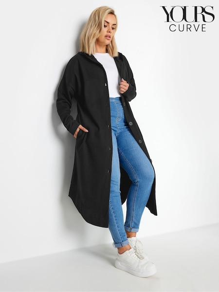 Yours Curve Black Button Through Hooded Jacket (AF7650) | €45
