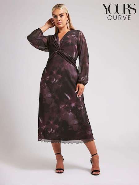 Yours Curve Purple London Twist Front Mesh Maxi Dress (AF7651) | ₪267