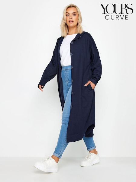 Yours Curve Blue Button Through Hooded Jacket (AF7653) | €48