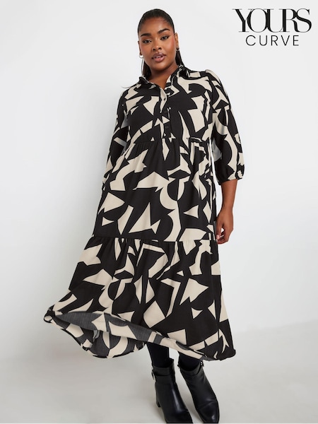 Черный - Yours Curve 3/4 Sleeve Shirt Dress (AF7655) | €49