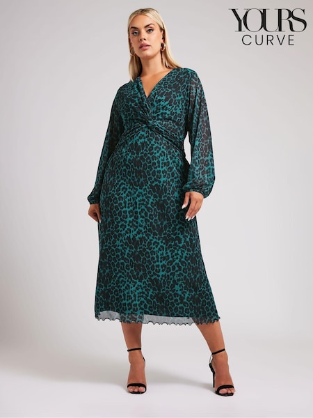 Yours Curve Green London Twist Front Mesh Maxi Dress (AF7659) | AED309