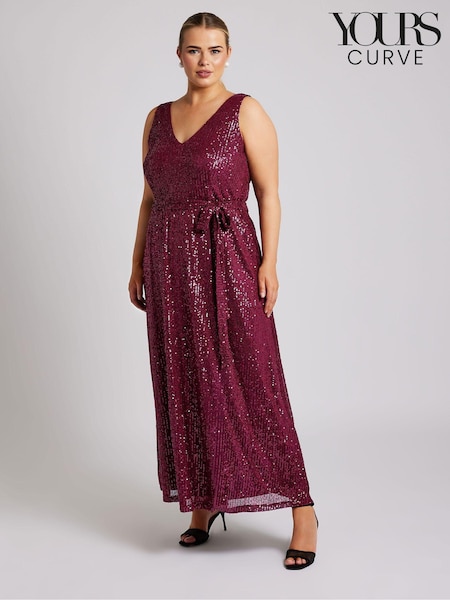 Yours Curve Red London Sequin V-Neck Maxi Dress (AF7663) | €56