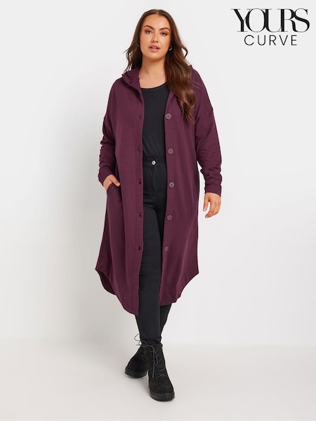 Yours Curve Burgundy Red Button Through Hooded Jacket (AF7666) | €48