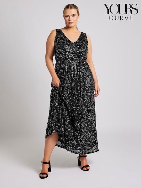 Yours Curve Black London Sequin V-Neck Maxi Dress (AF7675) | €56