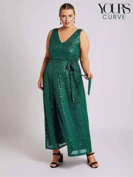 Yours Curve Green London Sequin V-Neck Maxi Dress (AF7684) | €56