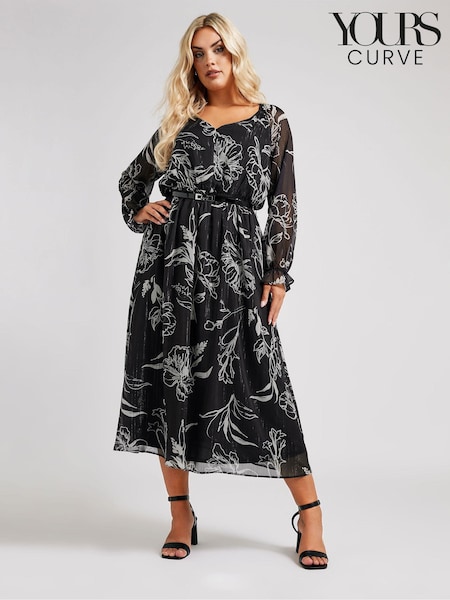 Yours Curve Black London Dress With PU Belt (AF7689) | 156 QAR