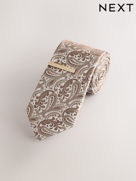 Gold Paisley Tie With Tie Clip (AF7701) | 79 QAR