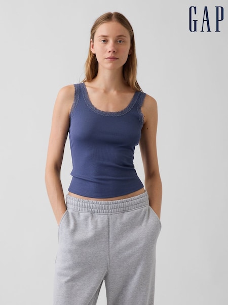 Blue - Gap Mini Rib Lace-trim Pyjamas Vest
