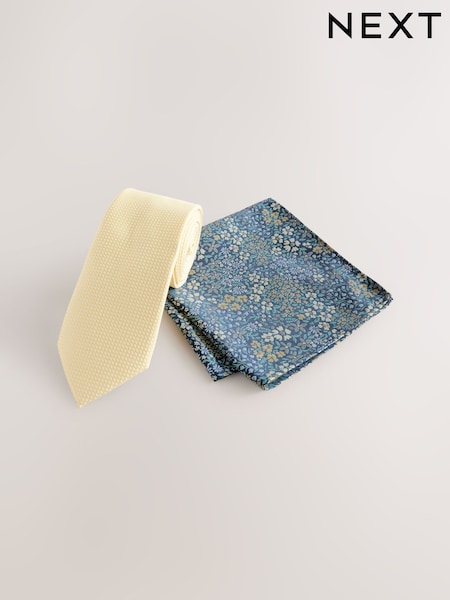 Yellow Tie and Pocket Square Set (AF7718) | R$ 155