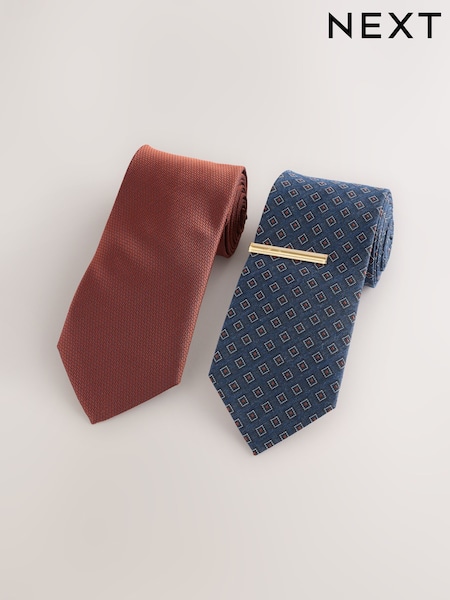 חום חלודה - Textured Ties And Tie Clips 2 Pack (AF7720) | ‏76‏₪