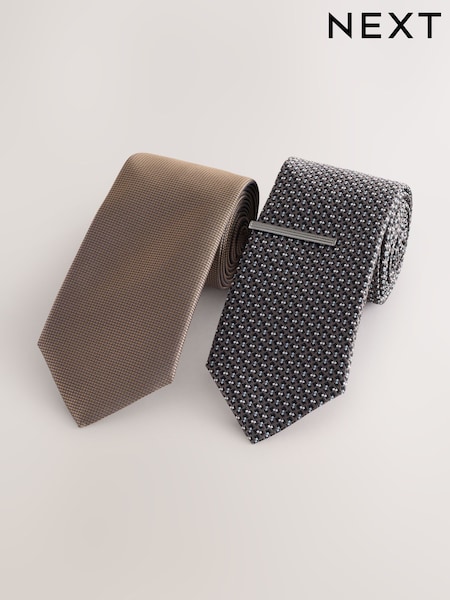 Multi Textured Ties And Tie Clips 2 Pack (AF7721) | 109 QAR
