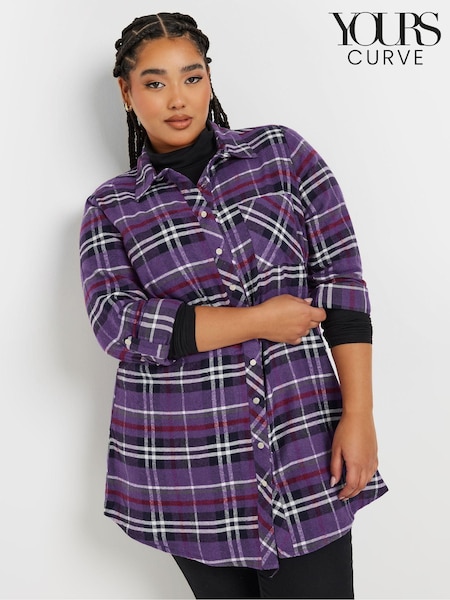 Yours Curve Purple Boyfriend 100% Cotton Brushed Check Shirt (AF7758) | €36