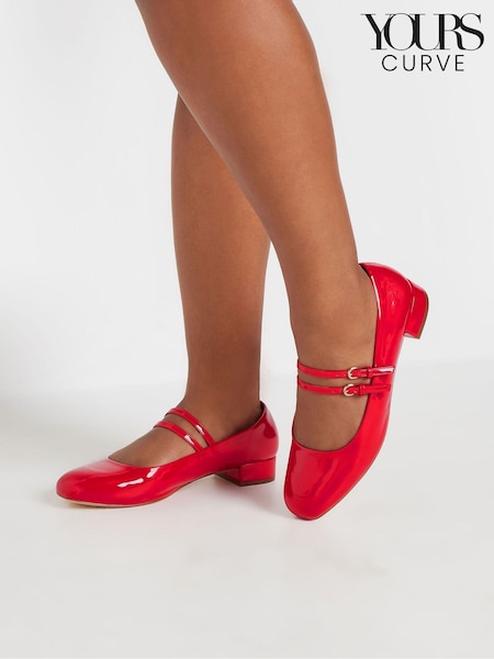 Yours Curve Red Extra Wide Fit Extra-Wide Mary Jane Fit Low Block Patent Shoes (AF7761) | €52