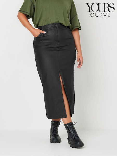Yours Curve Coated Midaxi Skirt With Front Slit (AF7764) | ‏186‏₪