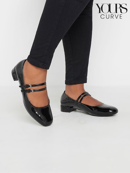 Yours Curve Black Extra Wide Fit Extra-Wide Mary Jane Fit Low Block Patent Shoes (AF7774) | €51