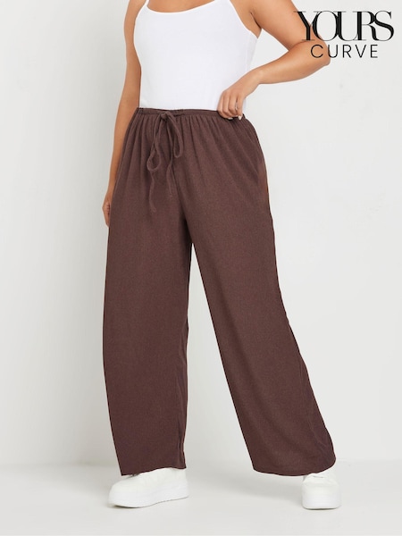 Yours Curve Brown Textured Tie Waist Wide Leg Trousers (AF7775) | €39