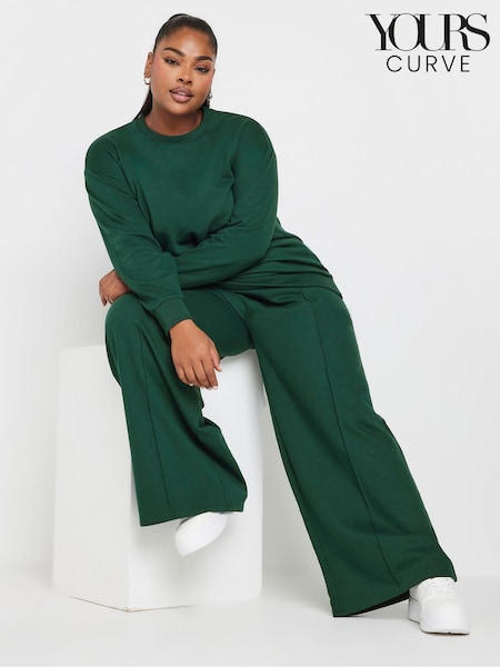Vihreä - Yours Curve Crewneck Collegepaita Leveä lahjella Verryttelyhousut Set (AF7797) | €61