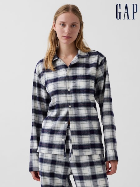 Navy Blue & White Check - Top piżamowy Gap z bardzo miękkiej flaneli